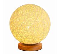 Meichoon Lampe de nuit pour chambre à coucher Lampe de table à boule en osier Lumière jaune chaude Luminosité réglable USB rechargeable avec support en bois Lampe d'ambiance LE17