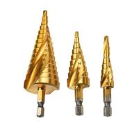 Meichoon Lot de 3 forets coniques étagés HSS 4241 - Flûte hélicoïdale 4-12 mm/4-20 mm/4-32 mm - Outil de perçage multifonction à tige hexagonale en acier rapide DC10