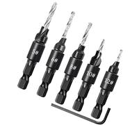 Meichoon Lot de 5 forets coniques à tige hexagonale réglable à dégagement rapide 3 en 1 pour le travail du bois avec clé hexagonale 5# 6# 8# 10# 12# Lot de 5 outils de trou de vis pour bois et