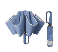 Meichoon Parapluie de voyage inversé, portable, grand format, pour 2-3 personnes, pliable, design intelligent avec crochet rotatif et bande réfléchissante, nanotech, imperméable, coupe-vent, bleu, 105