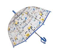 Meichoon Parapluie pour enfants avec design Bulldozer Champ de vision clair Protection contre le vent et la pluie avec plaque d'identification Bleu foncé