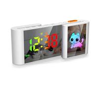 Meichoon Réveil numérique LED miroir horloge électronique RVB éblouissant écran couleur double écran double réveil 12/24h avec veilleuse réglage snooze AC72White Cat