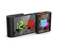 Meichoon Réveil numérique miroir LED électronique avec veilleuse RVB de dessin animé double réveil 12/24h réglage snooze AC72Black Dog