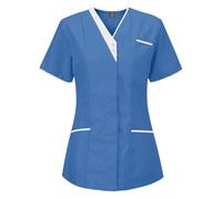 Meichoon Soins Infirmiers Gommages Haut Femmes Médical Uniforme Col V 3 Poche Manches Courtes Coupe Slim Séchage Rapide Léger
