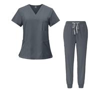 Meichoon Uniforme Médical Set Gommage Haut et Pantalon Col en V Avec 3 Poches Ultra Doux et Séchage Rapide Pour Hommes et Femmes DK05Gris XX-Large