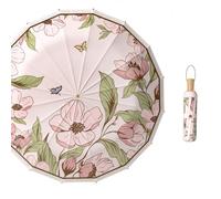 Meichoon UPF50+ Parapluie Protection UV 16 Côtes Portable Léger Imperméable Parasol Amélioré Design Coupe-vent Rétro Classique Fleur Vintage pour Femmes Voyage & Quotidien