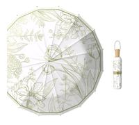 Meichoon UPF50+ Parapluie Protection UV 16 Côtes Portable Léger Imperméable Parasol Amélioré Design Coupe-vent Rétro Classique Fleur Vintage pour Femmes Voyage & Quotidien