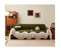 Meicynhoger Housse de Canapé en Peluche Polyester 380x180 cm - Couverture Anti-déchirure avec Volant Plissé en Gaze pour Décoration Intérieure (Vert, 3 Places)