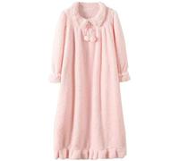 MeiDai Automne Hiver Femmes à Manches Longues Chemise de Nuit Rose Flanelle Chemises de Nuit Filles Robe de Nuit vêtements de Nuit Mignon Corail Polaire (Color : Pink, Size : M)