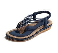 MeiDai Women PU Sandals Slip on 2.5CM Wedges High Heels Round Toe Shallow Back Strap Retro Comfortable Non-Slip Soft Bottom Sandals (Color : Blau, Size : 44 EU)