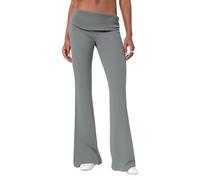 Meideng Womens Y2k Flare Leggings Fold Over Yoga Pants Wide Leg Beach Pants Foldover Waist Bootcut Sweatpants Bell Bottoms(Light Gray,Small)