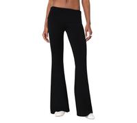 Meideng Womens Y2k Flare Leggings Fold Over Yoga Pants Wide Leg Beach Pants Foldover Waist Bootcut Sweatpants Bell Bottoms(Black,Small)