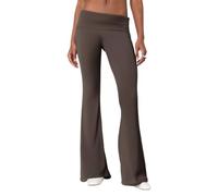 Meideng Womens Y2k Flare Leggings Fold Over Yoga Pants Wide Leg Beach Pants Foldover Waist Bootcut Sweatpants Bell Bottoms(Brown,Small)