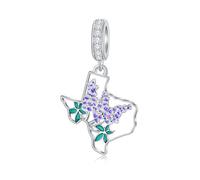 MEIDERBO Texas Bluebonnets Breloque pour bracelet en argent sterling 925 avec carte de l'État, bijoux, ville natale du Texas, cadeau pour femme, amour TX (violet)