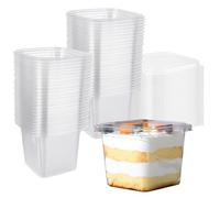 MEIDIV Lot de 100 gobelets à dessert carrés en plastique transparent avec couvercles pour cupcakes, pudding, mousse, crème glacée - 360 ml