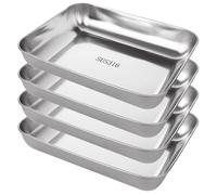 MEIDIV Lot de 4 plaques de cuisson rectangulaires en acier inoxydable pour gâteaux, lasagnes, brownies, 25 x 20 x 6 cm