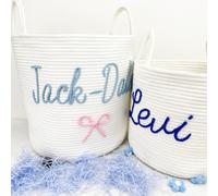 MEIEG Panier À Linge Personnalisé en Corde De Coton avec Nom, Panier De Rangement Décoratif Tissé for Vêtements, Salon, Chambre À Coucher, Jouets, Chambre De Bébé(M: 30x30cm)