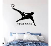 MEIEG Stickers Muraux Football Personnalisés for Chambre De Garçon, Sticker Mural avec Nom Personnalisé, Autocollant en Vinyle, Décoration Murale Personnalisée for Chambre d'enfant(56x70cm)