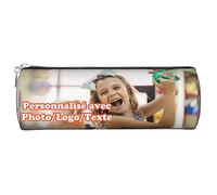 MEIERLE Trousse à Crayons Personnalisable Photo et Texte, Trousse Scolaire Ronde avec Prénom ou Image, Pochette à Stylos en PVC Effet Saffiano, Cadeau pour Fille Garçon Ado