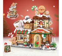 MEIEST Ensemble de mini blocs de construction de Noël avec vue sur la rue - Collection d'architecture pliable - Jouet de construction - Décoration d'intérieur (café en pain d'épices)