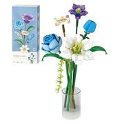 MEIEST Flower Bouquet Building Blocks Set,Mini Bricks Plant Botanical Collection Construction Building Toy,Creative DIY Artificial Flowers Home Decoration (Blue)