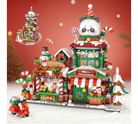 MEIEST Mini blocs de construction de Noël avec vue sur la rue - Simulation pliable - Collection d'architecture - Jouet de construction - Décoration d'intérieur (boutique de Noël panda)