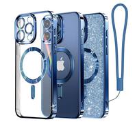 Meifigno Candy Mag Series Coque conçue pour iPhone 15 Pro, compatible avec MagSafe, carte pailletée et dragonne, protection complète de l'objectif d'appareil photo pour iPhone 15 Pro, femmes et filles