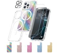 Meifigno Étui conçu pour iPhone 16 Pro 6.3 Pouces, Anti-jaunissement, Compatible avec MagSafe, 2X Protections d'écran, 1X Protecteur Objectif, 5X Cartes pailletées, Transparent