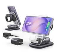 Meifigno Station de charge sans fil pliable 3 en 1 pour Samsung, support de chargeur magnétique avec veilleuse marche/arrêt pour Galaxy S26/S25/Z Fold 7/Z Flip 7, chargeur de montre pour Galaxy Watch