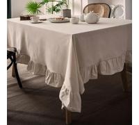MEIFULLE Nappe en Coton à Volants et Coutures - Lavable - Décoration de Table Luxueuse pour Mariage, fête, dîner, Banquet