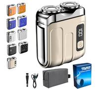Meigline Mini Shaver, Mini Electric Explosive Shaver for Men, Small Steel Cannon Suspended Magnetic Blade Shavers, USB Fast Charging,Compact Travel Size (Gold-2)