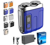 Meigline Mini Shaver, Mini Electric Explosive Shaver for Men, Small Steel Cannon Suspended Magnetic Blade Shavers, USB Fast Charging,Compact Travel Size (Blau-2)
