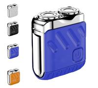 Meigline Mini Shaver, Portable Rotary Dual Ring Electric Shaver, Compact Travel Razor for Men,Electric Shavers (Blue,10 * 4.5 * 9.5cm)