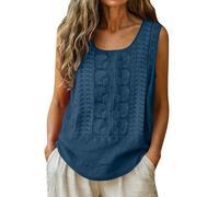 MEIHAOYIT Débardeur Femme Coton Et Lin Maillot de Corps Décontracté Crop Top Élégant Tee Shirt sans Manche D'été Sport Hauts Basique Couleur Unie Vêtements Chic Haut Femme Slim Tank Top 04 Marine S