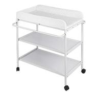 meihe Table à Langer Pliable et Portable, avec Rangement, Ceinture de Sécurité, peu Encombrante et Stable,Table à Langer, Plan à langer + 2 étagères, roulettes,(84 * 72 * 90cm blanc)
