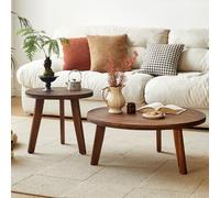 Meihkkud Ensemble de Tables Basses Rondes en Bois Massif à Grain Naturel pour Un Espace de Vie Cosy et Bien organisé(80 * 80 * 32cm/31.4 * 31.4 * 12.59in)