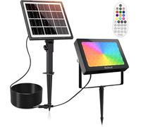 MEIHUA 30W Spot Solaire Exterieur RGB 10 Couleurs 30 Modes Dynamiques | 6 Luminosité Minuterie IP66 Etanche Lampe Solaire Avec Télécommande Eclairage Extérieur Pour Jardin Chemins Noël Halloween