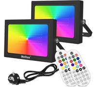 MEIHUA 35W Projecteur RGB Exterieur 10 Couleurs 12 Modes Spot LED Couleur avec 360° RF Telecommande 6 Niveaux de Luminosité Minuterie IP66 Étanche Lampe RGB pour Jardin Bar Halloween Noël Lot de 2