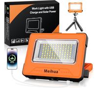 MEIHUA Projecteur LED Rechargeable 60W 12000mAh 4 Modes 5 Luminosité Lampe de Chantier Rechargeable par USB et Solaire LED Portable Pour Camping, Chantier, Garage-Orange