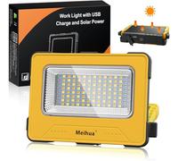 MEIHUA Projecteur LED Rechargeable 60W 12000mAh 4 Modes 5 Luminosité Lampe de Chantier Rechargeable par USB et Solaire LED Portable Pour Camping, Chantier, Garage-Jaune