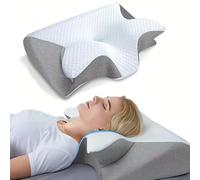 MEIION Oreiller 2.0 Oreiller Ergonomique Cervical 2 en 1 - Oreiller Orthopédique à Mémoire de Forme pour Dormir sur Le Dos et Le Côté, Confort Optimal pour la Nuque