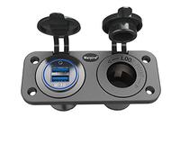 Meijegu QC 3.0 Panneau de Prise USB 12V / 24V, Quick Charge 3.0 Chargeur de Voiture Prise intégrée Allume - Cigare étanche Adaptateur USB Can pour Moto Bateau Camion Caravane ATV (C)