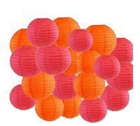 MEIJIU 20 pcs Lanterne en Papier Mixte Rose et Rouge Orange Rond Papier Lampion Assortiment Taille 8" 10" 12" pour Le décor de fête de Mariage d'halloween de Noël