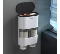 MEIJMJIA -MH Distributeur de gobelets à eau pour montage mural, en plastique, porte-gobelets One Touch - 7,5 cm, 80 gobelets (noir)