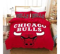 Meiju Ensemble de Literie 3 pièces 3D Basketball Imprimé Housse de Couette et Taie Oreiller Microfibre 1/2 Personne Parure de Lit pour Dortoir Chambre Enfant (200x200cm,Chicago Bulls)
