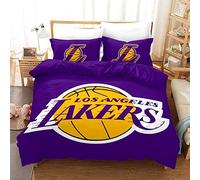 Meiju Ensemble de Literie 3 pièces 3D Basketball Imprimé Housse de Couette et Taie Oreiller Microfibre 1/2 Personne Parure de Lit pour Dortoir Chambre Enfant (200x200cm,Los Angeles Lakers)