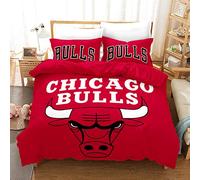 Meiju Ensemble de Literie 3 pièces 3D Basketball Imprimé Housse de Couette et Taie Oreiller Microfibre 1/2 Personne Parure de Lit pour Dortoir Chambre Enfant (140x200cm,Chicago Bulls)