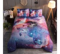 Meiju Mateju 3D Ensemble de literie Housse de Couette De Licorne, 2/3 Trois Pièces Moderne Parure de lit Microfibre de Amateur Couette et Taies d'oreiller (3pcs- 200x230cm,Licorne)