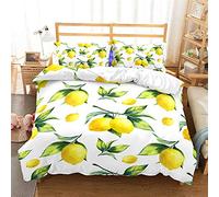 Meiju Mateju Ensemble de Housse de Couette 3D Citron Imprimé Parure de Lit 3 Pieces avec Housse de Couette et Taies d'oreiller - Ensemble de Literie pour Adulte et Enfant (Citron Jaune,220x260cm)