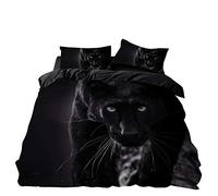 Meiju Mateju Ensemble de literie 3 pièces 3D Animal 1 Home Housse de Couette, 2 Taies d'oreiller Décoration de la Chambre Parure de Lit en Microfiber (Panthère Noire,220 * 240cm(3PCS))